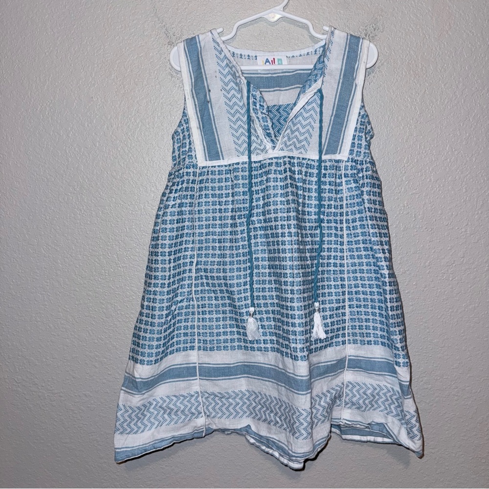 Lali Kids Girls Dress Size 6 Blue White Boho Tassel Sleeveless Play Condition